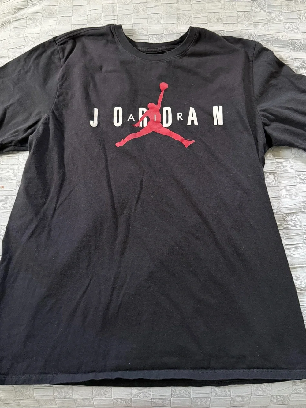 Jordan Black Short Sleeve Tee with Red Jumpman and White Lettering